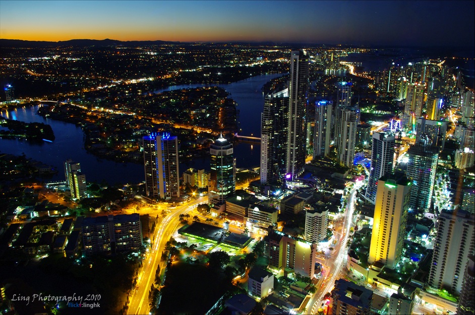 Surfers Paradise skyline at nightfall
